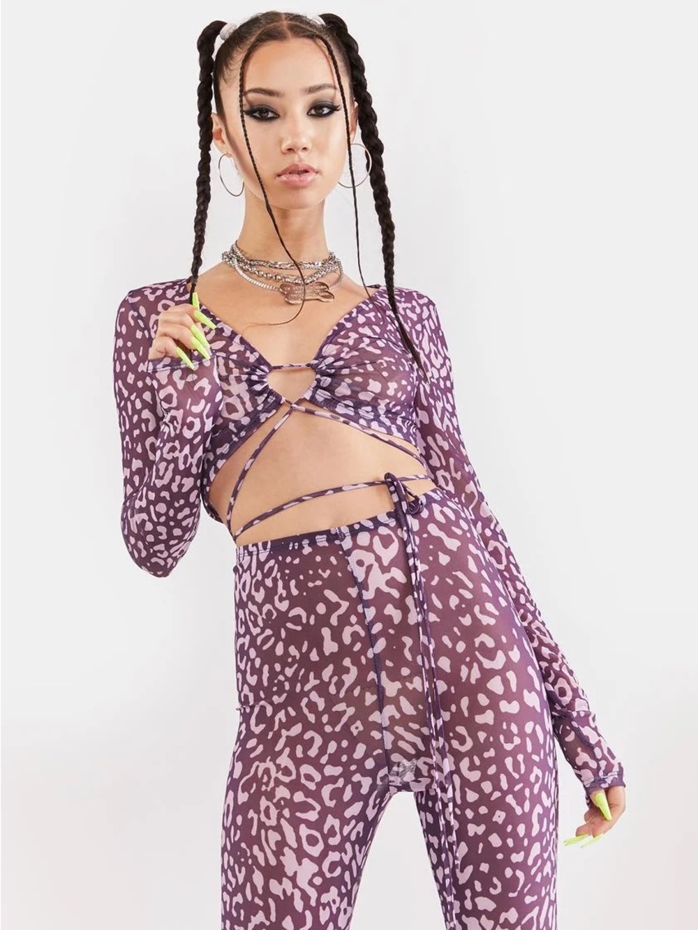 Doll’s Kill Two-Piece Print Ruched Cropped Top
